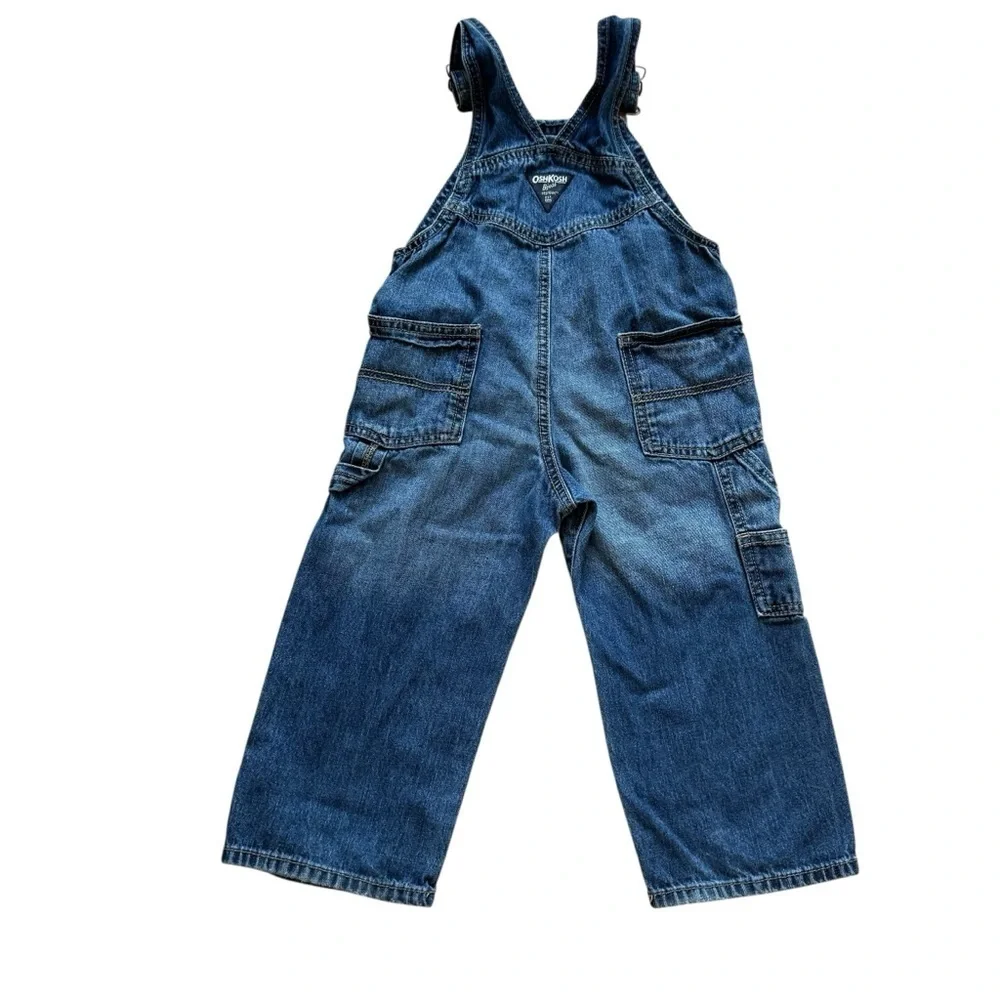 Y2K Oshkosh Blue Denim Jean Overall Logo Toddler Boy Girl 2T